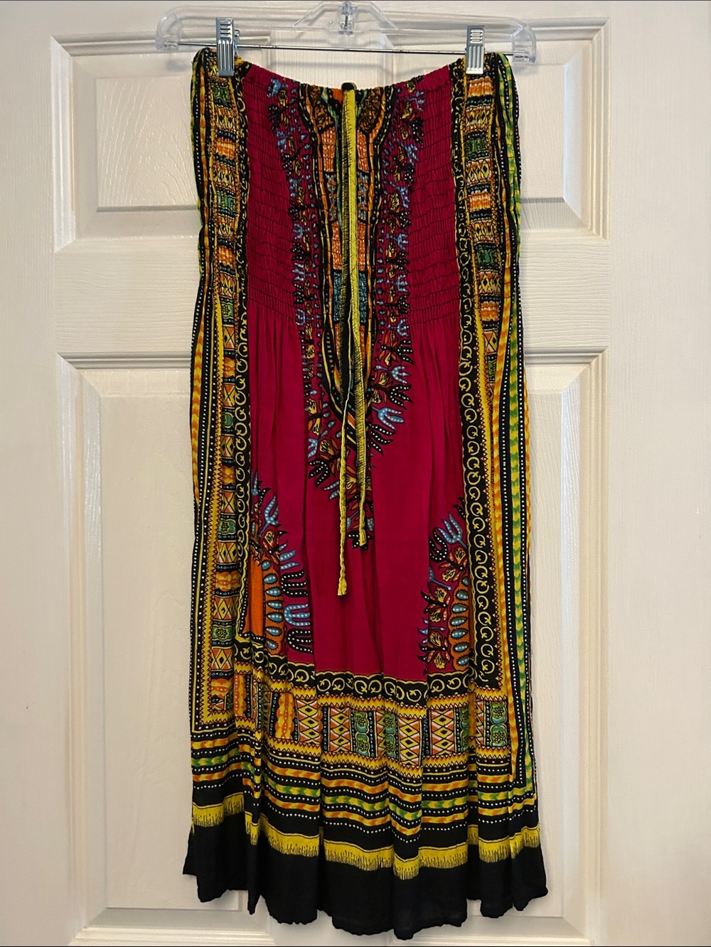 CYN Strapless Fuchsia Bohemian Dress with Yellow Accents